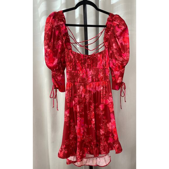 For Love & Lemons Alia Mini Dress Red Size Small NWT Lace Up Back Flirty Sassy - Picture 2 of 12